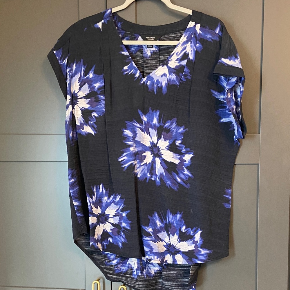 Navy and Blue Floral Blouse